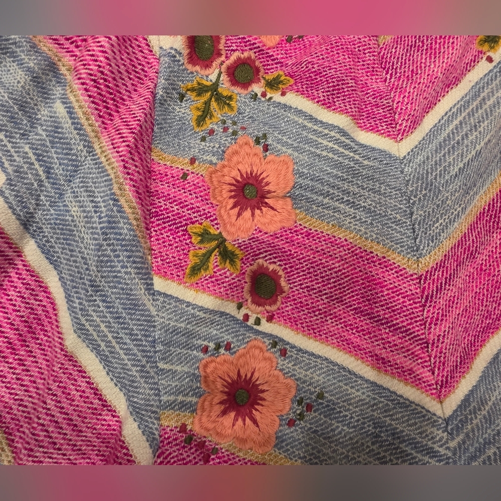 Free People- Pink & Blue Striped Embroidered Boho Romper - Picture 8 of 11